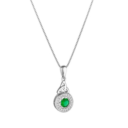Irish Necklace | Sterling Silver Green Crystal Cluster Celtic Trinity Knot Pendant