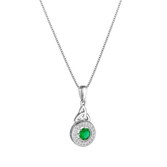 Irish Necklace | Sterling Silver Green Crystal Cluster Celtic Trinity Knot Pendant