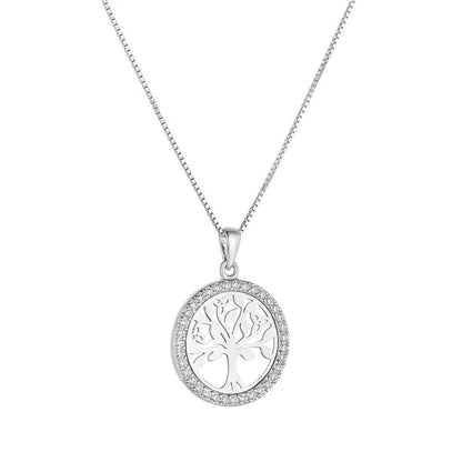 Irish Necklace | Sterling Silver Crystal Celtic Tree of Life Circle Pendant
