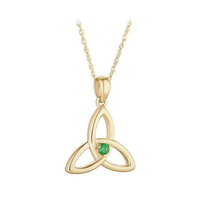 Irish Necklace | 9k Gold Green Crystal Trinity Knot Pendant