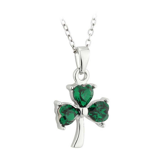 Irish Necklace | Green Crystal Sterling Silver Shamrock Pendant