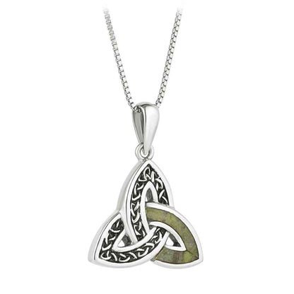 Irish Necklace| Sterling Silver Connemara Marble Accent Celtic Trinity Knot Pendant