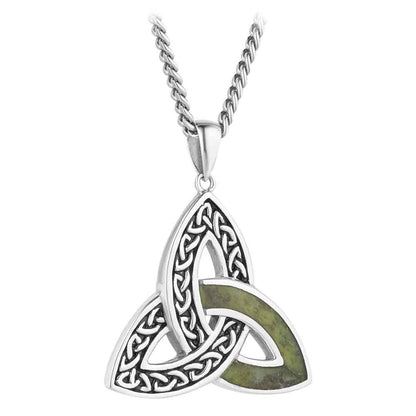 Men's Sterling Silver Connemara Marble Accent Celtic Trinity Knot Pendant on a white background