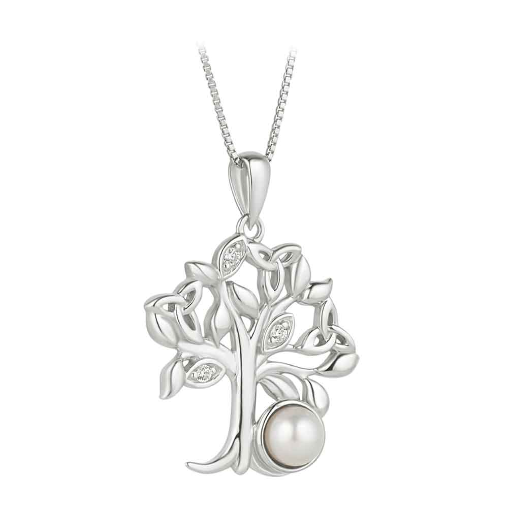 irish necklace | sterling silver freshwater pearl celtic tree of life pendant