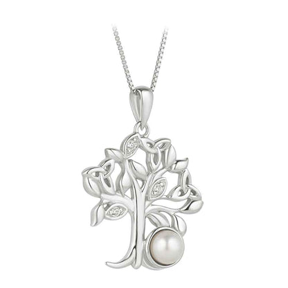 Irish Necklace | Sterling Silver Freshwater Pearl Celtic Tree of Life Pendant