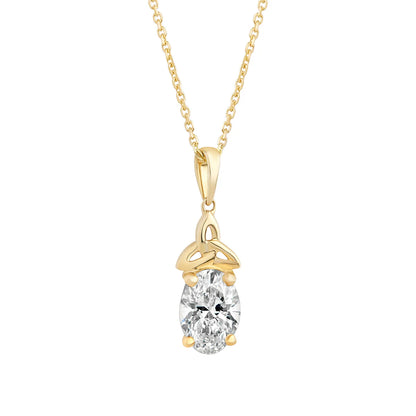 14k Gold Trinity Knot Oval 1.5ct Diamond Pendant on a white background