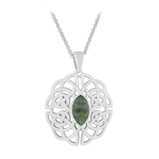 Irish Necklace Sterling Silver Oval Connemara Marble Celtic Knot Pendant
on a white background 