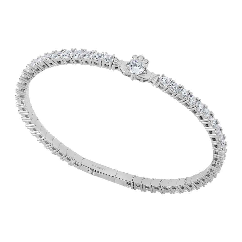 sterling silver crystal claddagh tennis bangle on a white background
