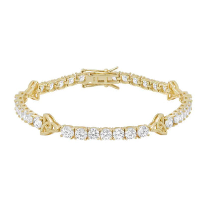 Gold Plated Sterling Silver Crystal Trinity Knot Tennis Bracelet on a white background