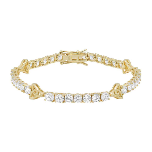 Gold Plated Sterling Silver Crystal Trinity Knot Tennis Bracelet on a white background