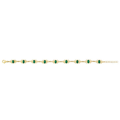 An Irish 14k Gold Emerald Trinity Knot Bracelet , opened, on a plain white background.