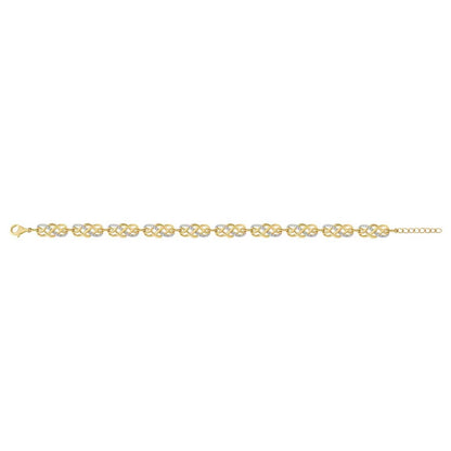 An Irish 14k Gold Diamond Celtic Knot Bracelet , opened, on a solid white background.