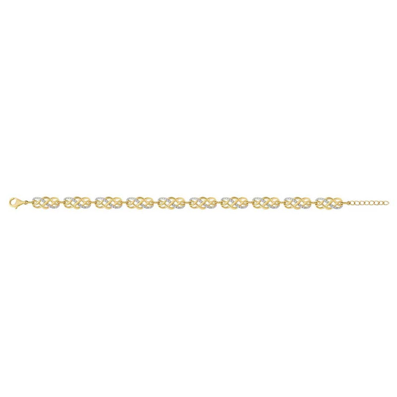 An Irish 14k Gold Diamond Celtic Knot Bracelet , opened, on a solid white background.