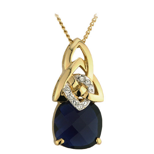 SALE | Irish Pendant Gold Plated Crystal Sapphire Trinity Knot Necklace