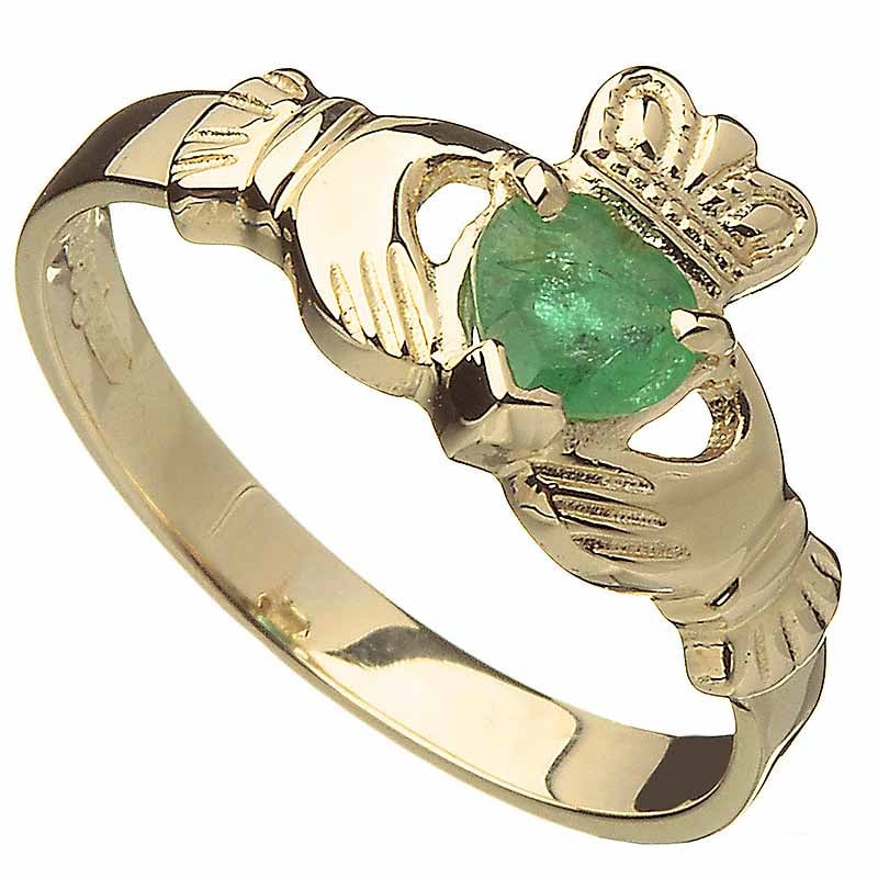 claddagh ring - 10k gold emerald ladies irish ring