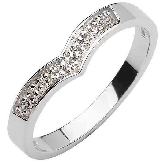 Irish Wedding Band - 10k  White Gold Diamond Ladies Wishbone Ring