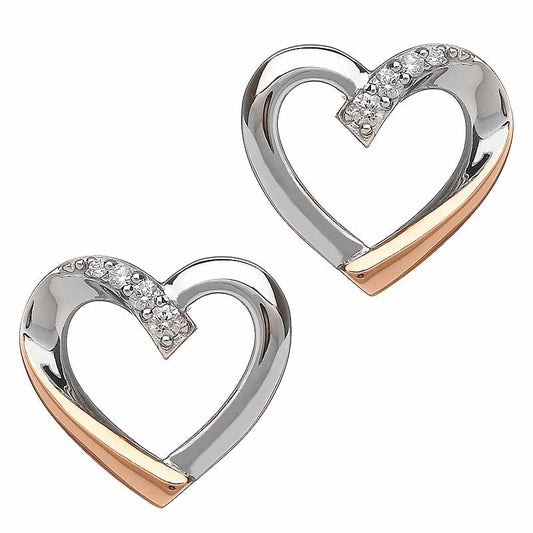 Irish Earrings | Real Irish Gold & Sterling Silver Crystal Heart Earrings by House of Lor