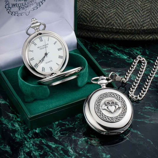 Irish Watch -  Mens Claddagh Pocket Watch Pewter