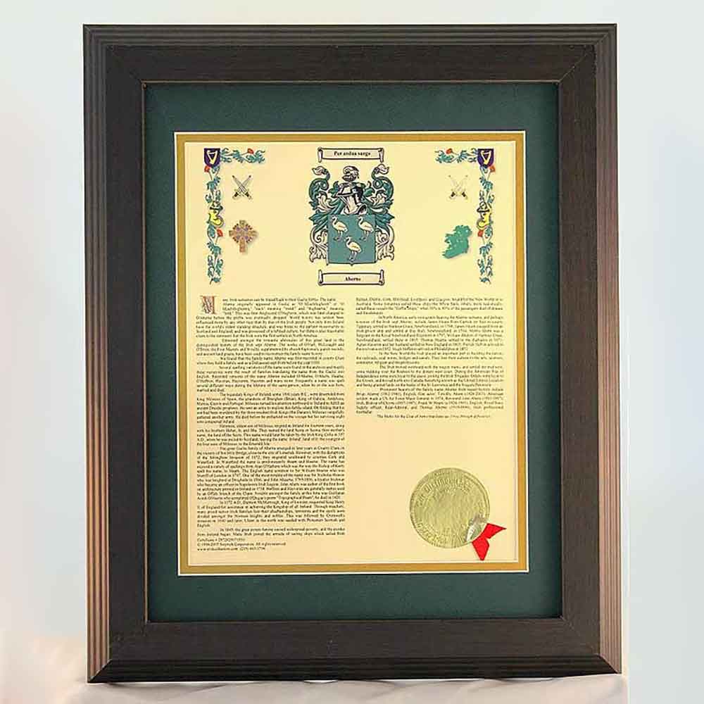 personalized 11 x 14 history with coat of arms matted & framed print