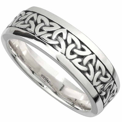 Irish Wedding Band -  Sterling Silver Mens Celtic Trinity Knot Ring