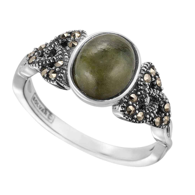 Ladies Sterling Silver Marcasite Trinity Knot Ring on a white background