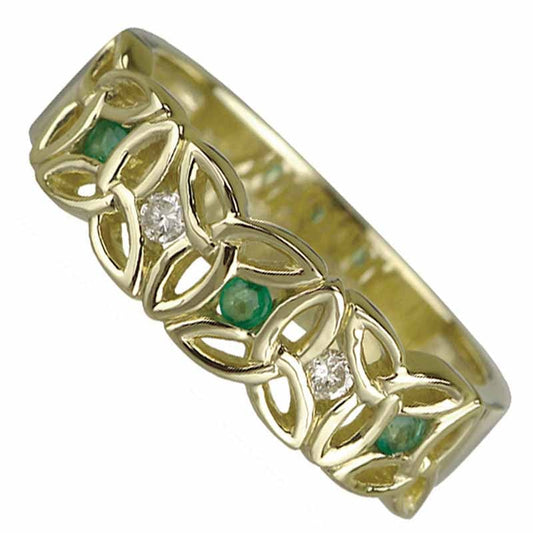 Trinity Knot Ring - Ladies 14k Gold Trinity Knot Diamond and Emerald Band