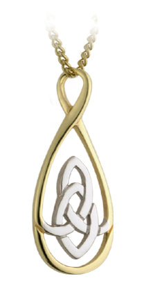 irish necklace - celtic knot teardrop pendant with chain silver and gold plate
