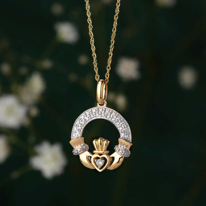 Claddagh Necklace - 14k Gold with Diamonds Claddagh Pendant