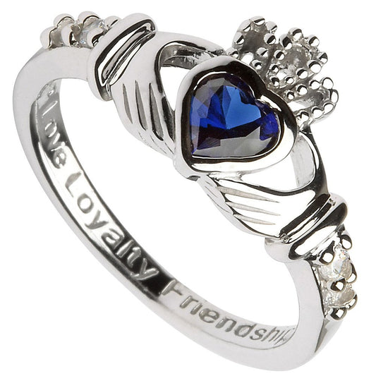 Claddagh Ring - Sterling Silver Birthstone Claddagh
