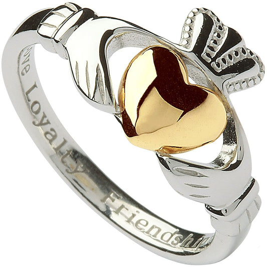 Claddagh Ring - Sterling Silver Claddagh with 10k Gold Heart Ring