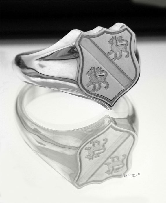 irish rings - sterling silver family crest shield ring