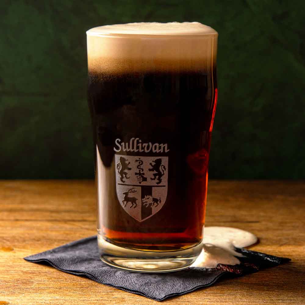 personalized irish coat of arms pub glasses - set of 4