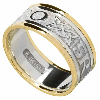 Irish Ring - Men's White Gold with Yellow Gold Trim - Gra Go Deo 'Love Forever' Irish Wedding Ring