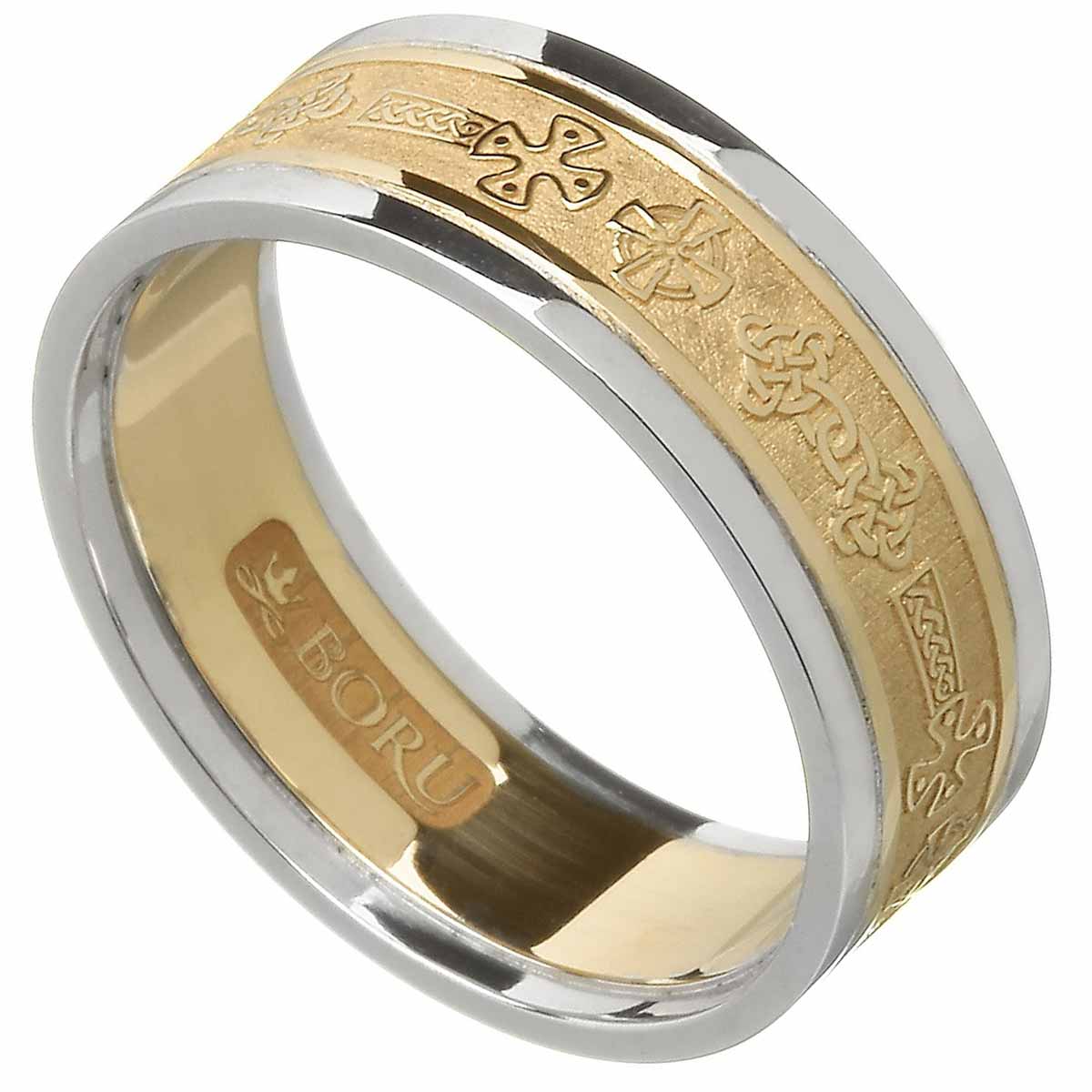 celtic ring | ladies yellow gold with white gold trim celtic cross wedding ring