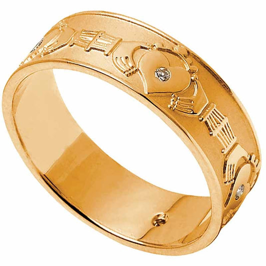 Claddagh Ring - Ladies Diamond Set Claddagh Wedding Band
