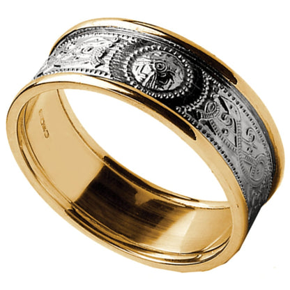 Irish Ring | Ladies White Gold with Yellow Gold Trim Celtic Warrior Shield Wedding Band