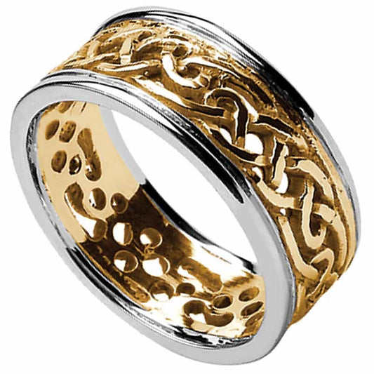 Celtic Ring | Men's Yellow Gold with White Gold Trim Filigree Celtic Wedding Band