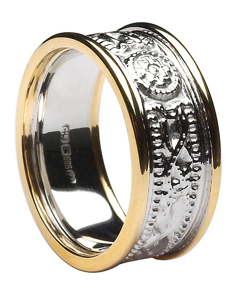 Product image for Celtic Ring - Ladies White Gold with Yellow Gold Trim Celtic Warrior Court Wedding Band