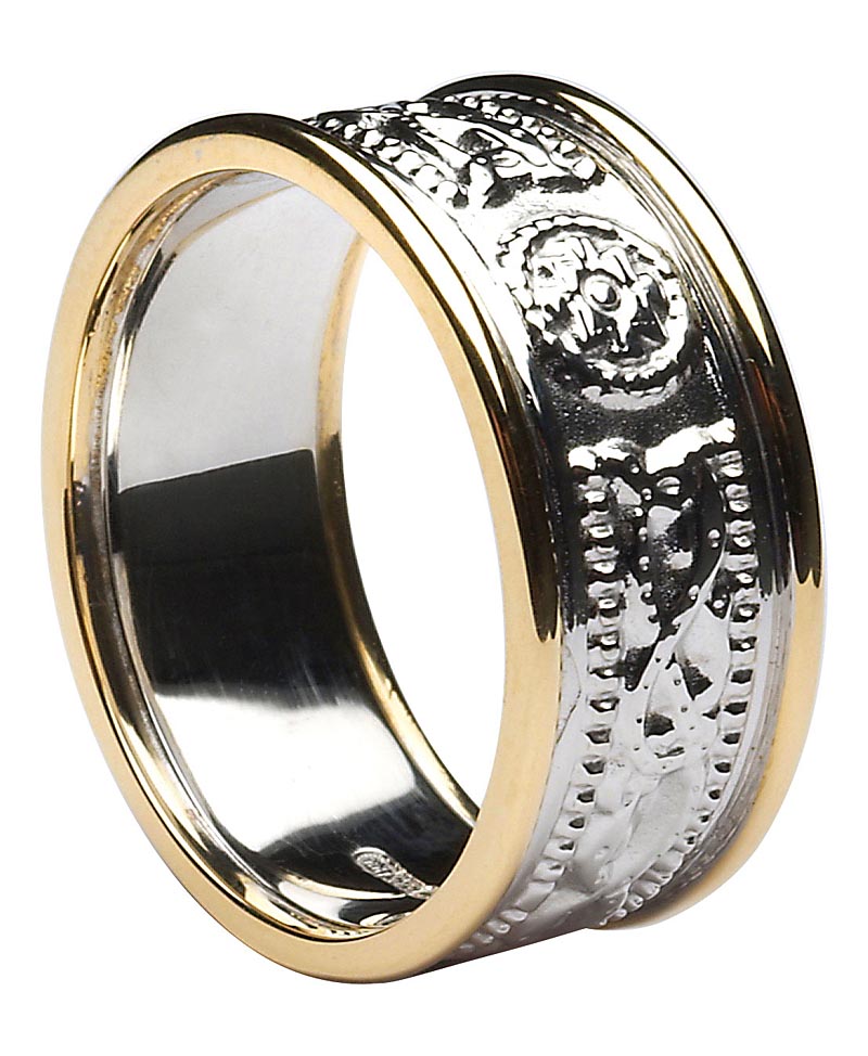 Product image for Celtic Ring - Men's White Gold with Yellow Gold Trim Celtic Warrior Court Wedding Band