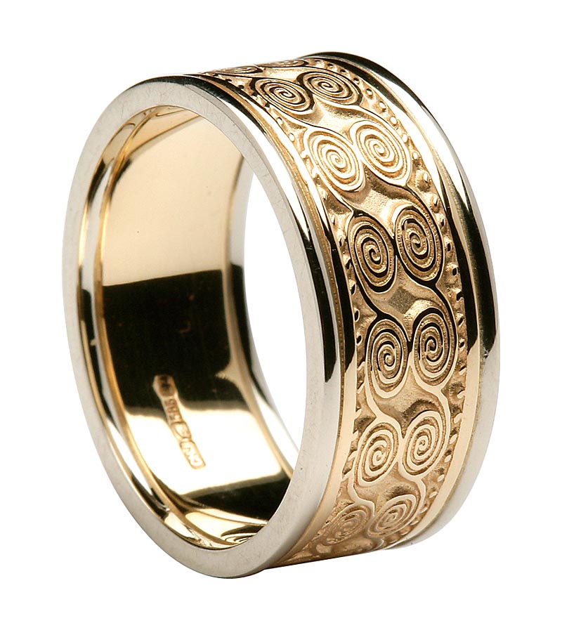 Product image for Irish Ring - Men's Yellow Gold with White Gold Trim Newgrange Irish Wedding Band