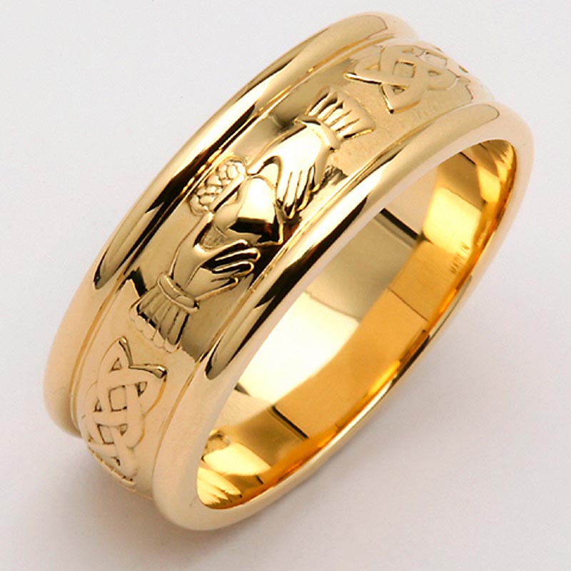 Product image for Irish Wedding Ring - Men's Wide Sterling Silver Corrib Claddagh Wedding Band