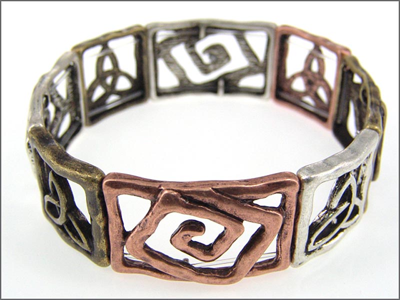 Product image for Celtic Bracelet - Three Tone Spiral and Trinity Stretch Bracelet