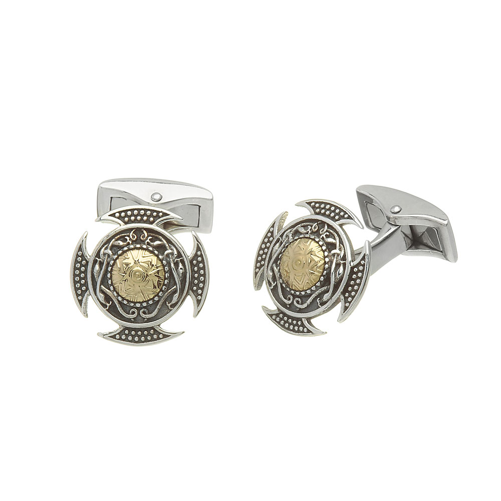 Celtic Cuff Links - Antiqued Sterling Silver with 18k Gold Bead Celtic ...
