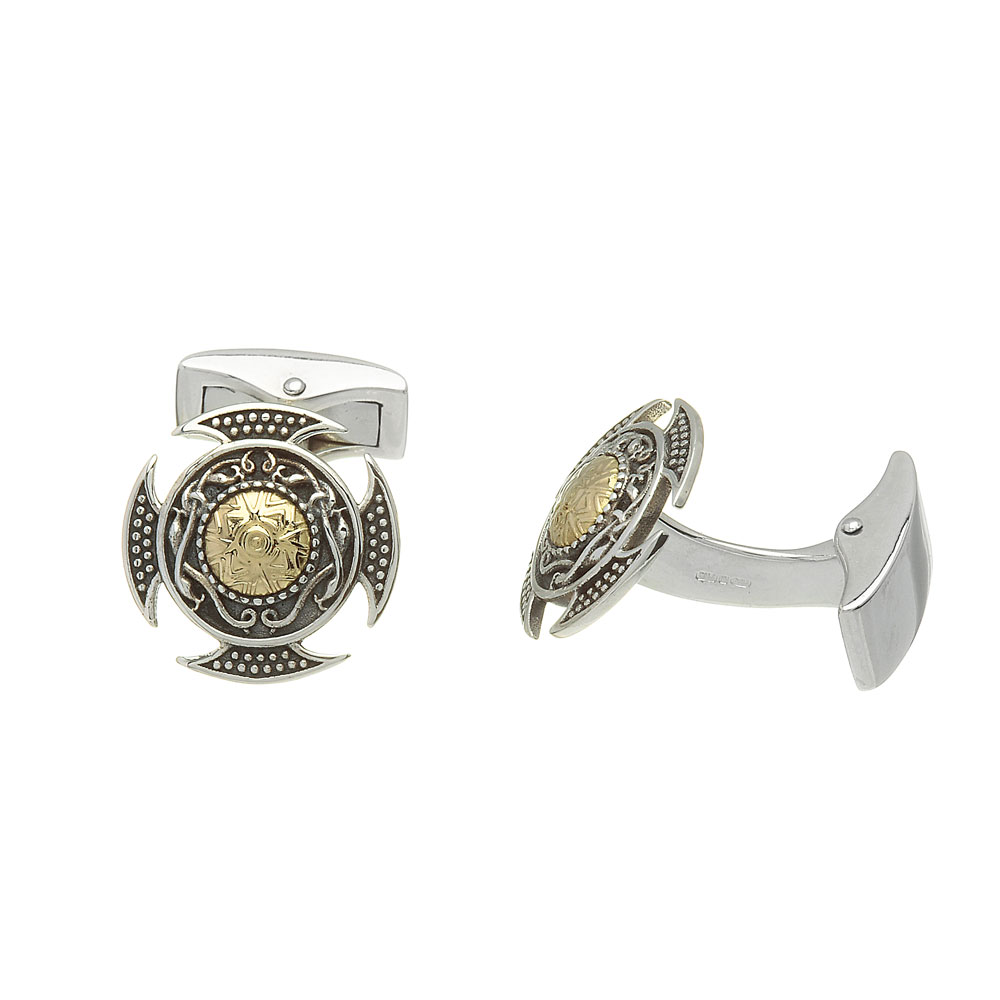 Product image for Celtic Cuff Links - Antiqued Sterling Silver with 18k Gold Bead Celtic Cuff Links