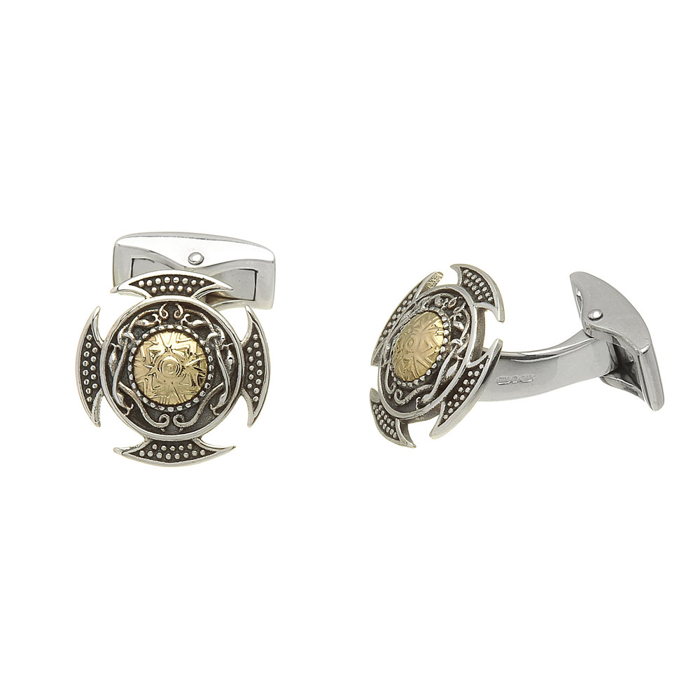 Product image for Celtic Cuff Links - Antiqued Sterling Silver with 18k Gold Bead Celtic Cuff Links