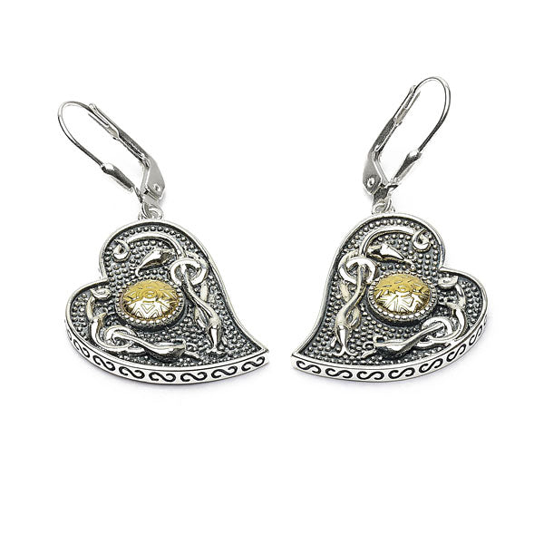 Celtic Earrings Antiqued Sterling Silver with 18k Gold Bead Heart