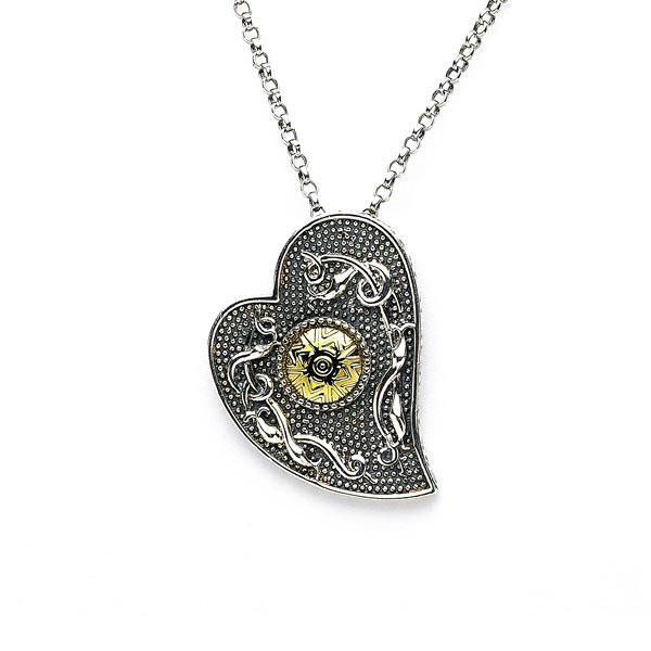 Product image for Celtic Pendant - Antiqued Sterling Silver with 18k Gold Bead Heart Shaped Irish Necklace