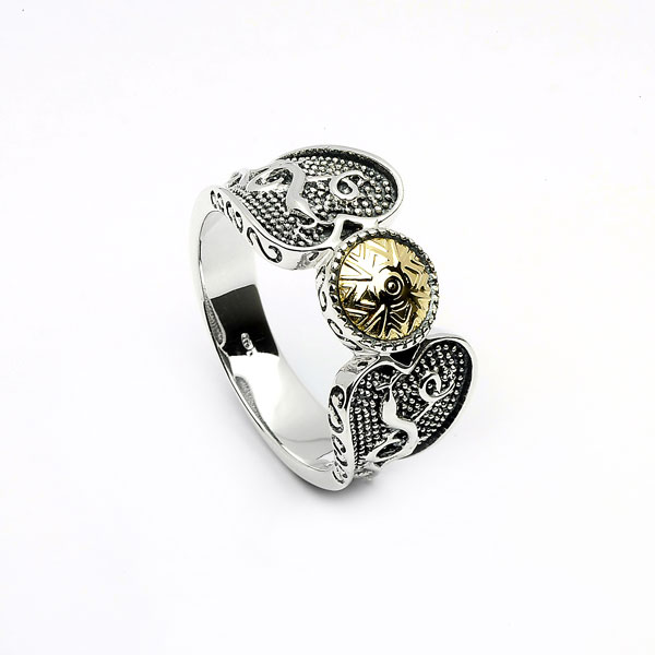 Product image for Celtic Ring - Antiqued Sterling Silver with 18k Gold Bead Celtic Warrior Irish Ring
