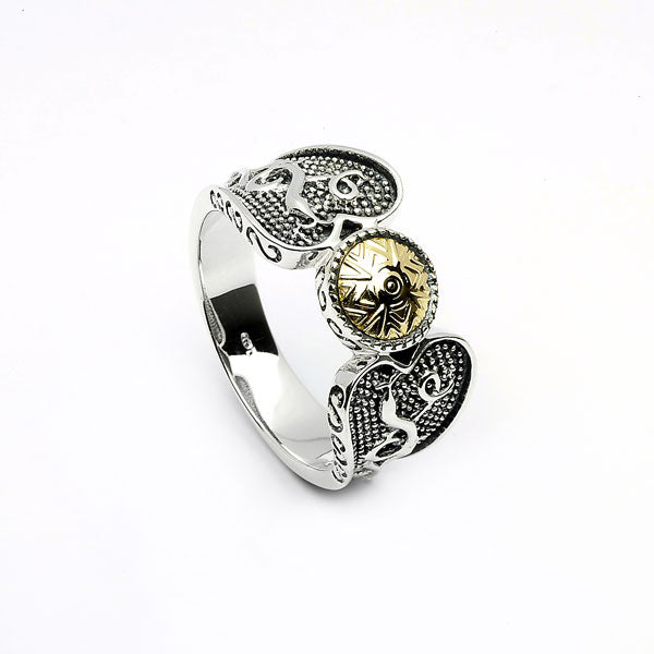 Celtic Ring Antiqued Sterling Silver with 18k Gold Bead Celtic