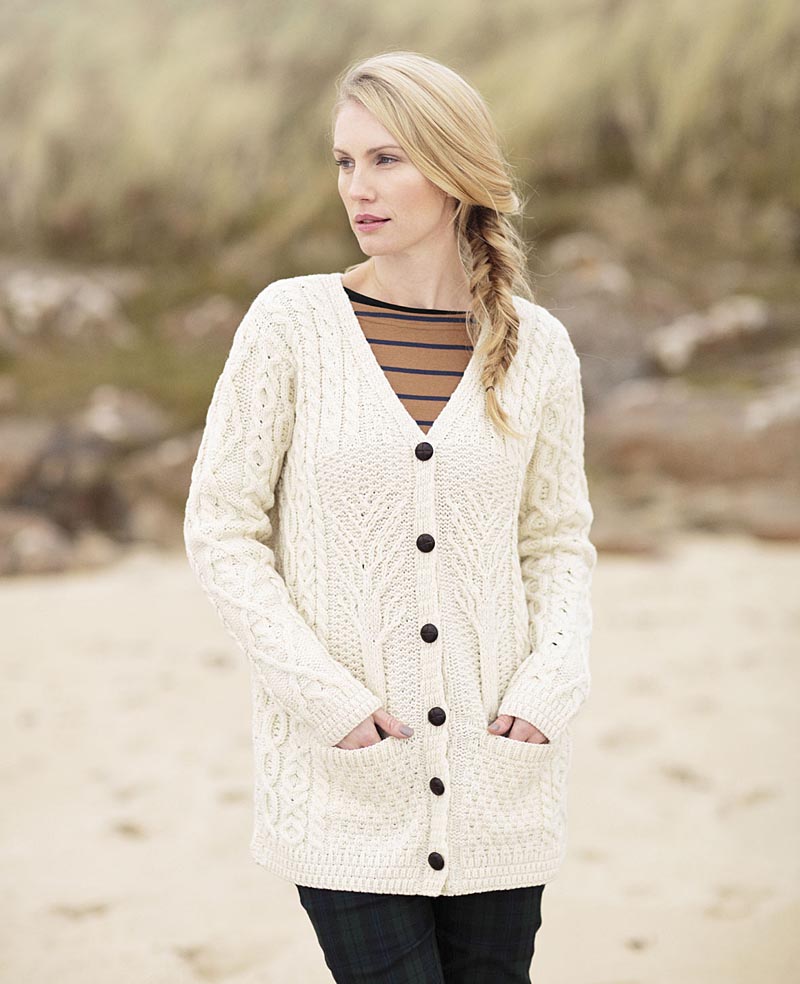 Irish Wool Sweater - Ladies Tree of Life Merino Wool Cardigan at ...